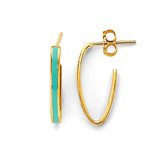 14K Yellow Gold Blue Enamel Open Oval Hoop Earrings