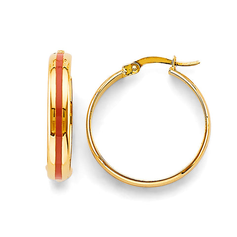 14K Yellow Gold Enamel Round Hoop Earrings