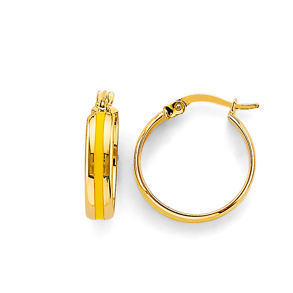 14K Yellow Gold Yellow Enamel Round Hoop Earrings