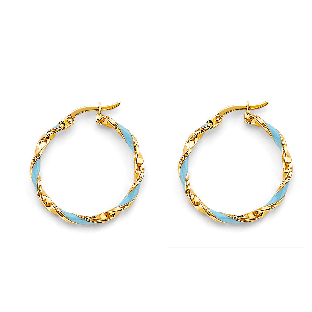 14K Yellow Gold Enamel Twisted Hoop Earrings