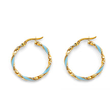 Load image into Gallery viewer, 14K Yellow Gold Enamel Twisted Hoop Earrings