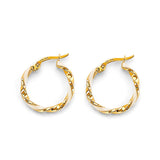 14K Yellow Gold White Enamel Twisted Hoop Earrings