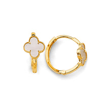 Load image into Gallery viewer, 14K Yellow Gold Mother Of Pearl Clover Huggies Earrings