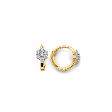 Load image into Gallery viewer, 14K Yellow Gold Flower CZ 10mm Huggies Earrings