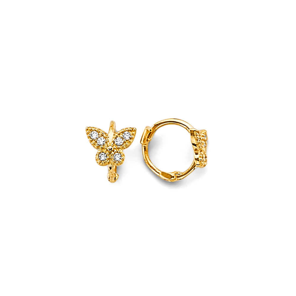 14K Yellow Gold Butterfly CZ Huggies Earrings