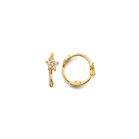 14K Yellow Gold Star CZ Huggies Earrings