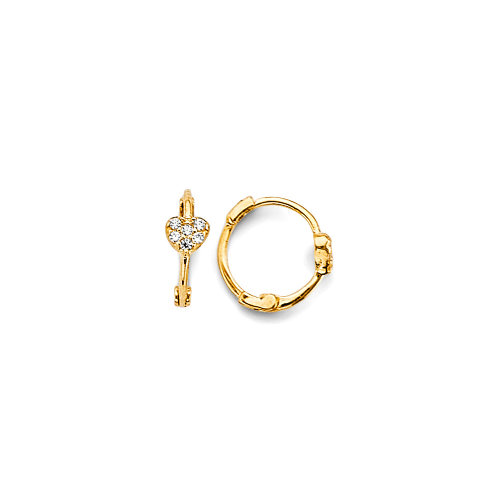 14K Yellow Gold Heart CZ Huggies Earrings