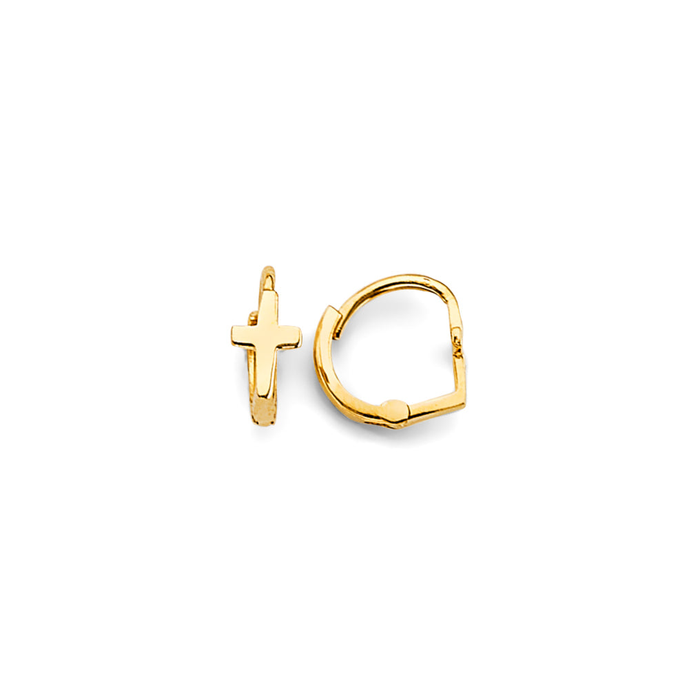 14K Yellow Gold Cross Huggies Earrings