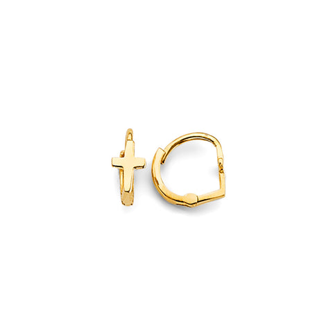 14K Yellow Gold Cross Huggies Earrings