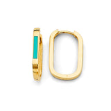 14K Yellow Gold Turquoise Paperclip Huggies Earrings