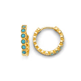 14K Yellow Gold Round Turquoise Huggies Earrings