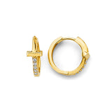 14K Yellow Gold CZ Cross Huggies Earrings