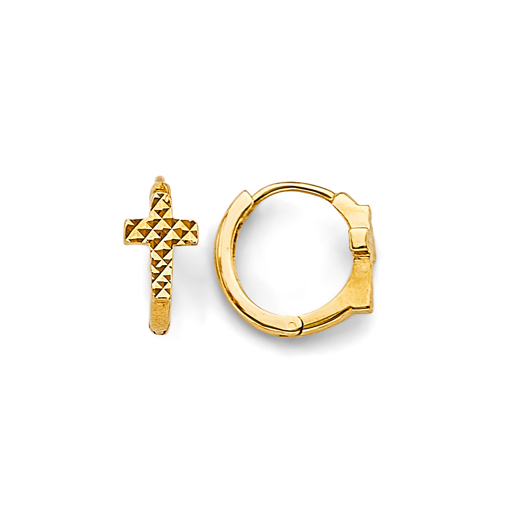 14K Yellow Gold DC Cross Huggies Earrings