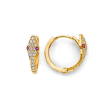 14K Yellow Gold CZ Snake Huggies Earrings