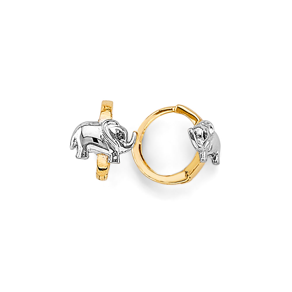 14K Two Tone Gold Elephant Huggies Earrings