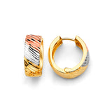 14K Tri Color Gold Huggies Earrings