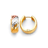 14K Tri Color Gold Huggies 15mm Earrings