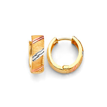 Load image into Gallery viewer, 14K Tri Color 15mm Huggies Earrings