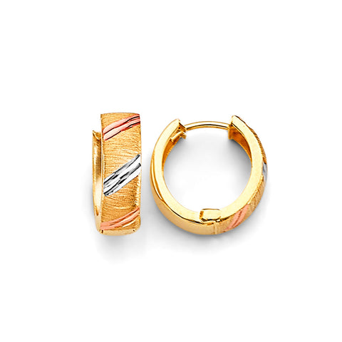 14K Tri Color 15mm Huggies Earrings