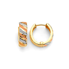 Load image into Gallery viewer, 14K Tri Color Gold Round Huggies Earrings