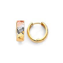 Load image into Gallery viewer, 14K Tri Color Gold 13mm Huggies Earrings