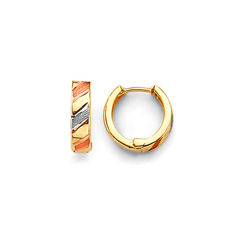 14K Tri Color Gold 12mm Round Huggies Earrings