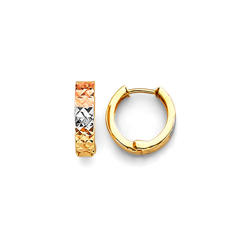 14K Tri Color Gold Round 12mm Huggies Earrings