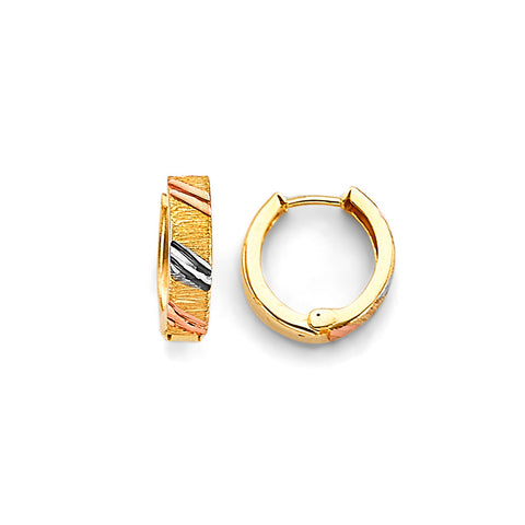 14K Tri Color Gold 12mm Huggies Earrings