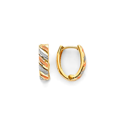 14K Tri Color Gold 10mm Huggies Earrings