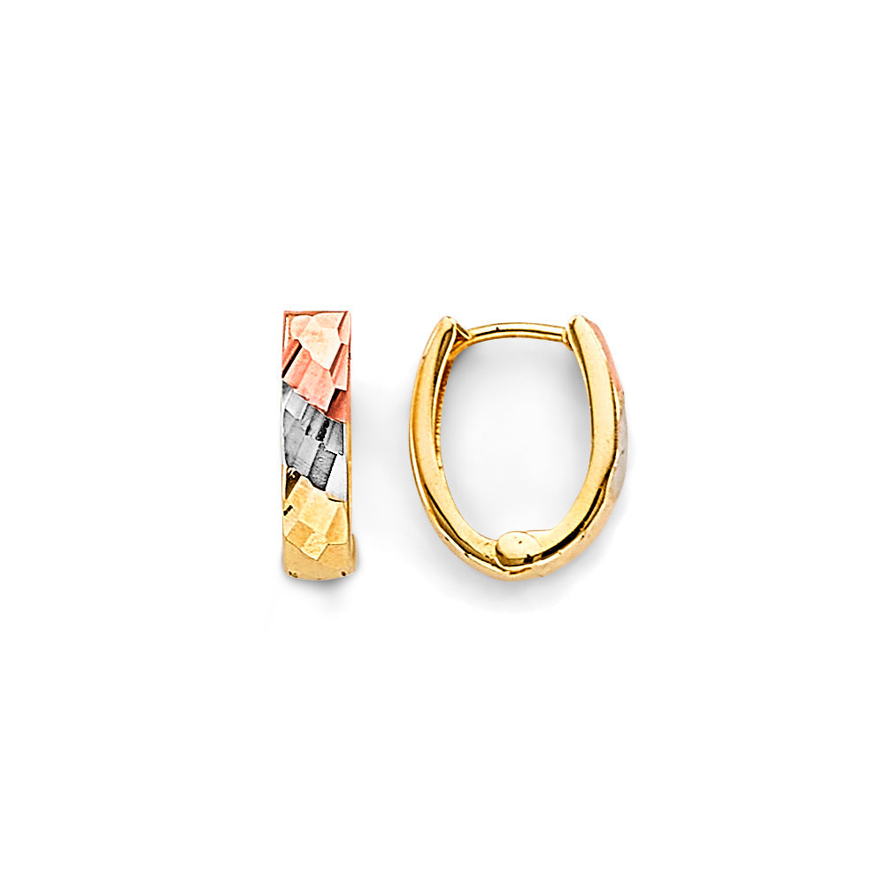 14K Tri Color Gold U Shape 10mm Huggies Earrings