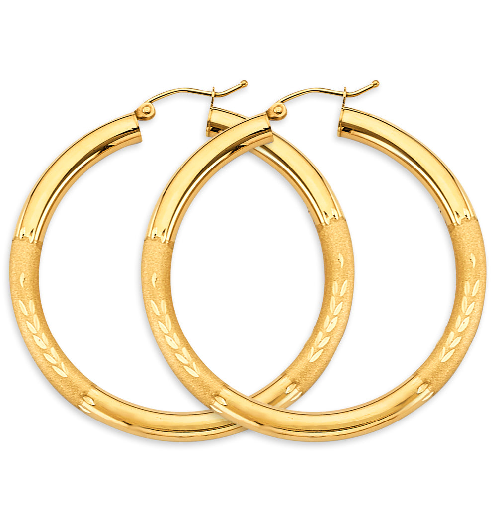 14K Yellow Gold 3.8mm Budded DC Round Tube Hoop Earrings