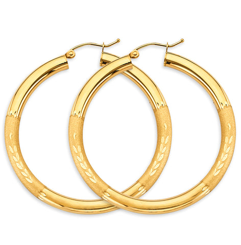 14K Yellow Gold 3.8mm Budded DC Round Tube Hoop Earrings