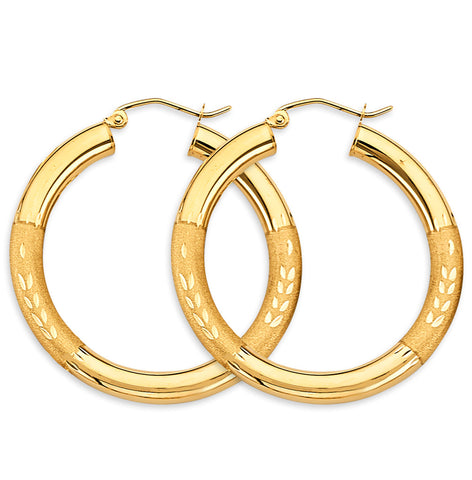 14K Yellow Gold 3.8mm Budded DC Round Tube 35mm Hoop Earrings