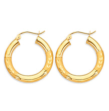 Load image into Gallery viewer, 14K Yellow Gold 3.8mm Budded DC Round Tube 25mm Hoop Earrings