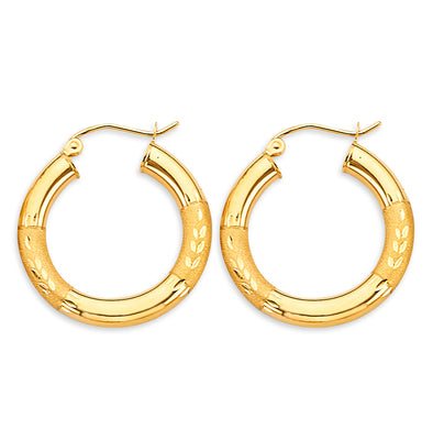 14K Yellow Gold 3.8mm Budded DC Round Tube 25mm Hoop Earrings