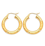 14K Yellow Gold 3.8mm Budded DC Round Tube 25mm Hoop Earrings