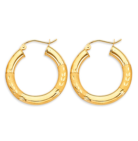 14K Yellow Gold 3.8mm Budded DC Round Tube 25mm Hoop Earrings