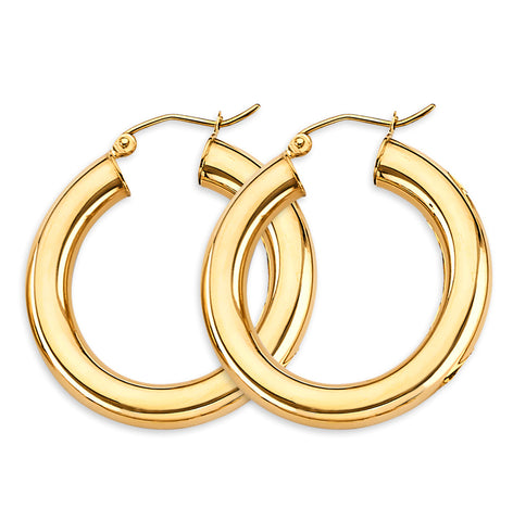 14K Yellow Gold 4.5mm Polish Round Tube Hoop Earrings