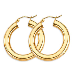 14K Yellow Gold 4.5mm Polish Round Tube Hoop Earrings
