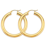 14K Yellow Gold 4.5mm Polish Round Tube 40mm Hoop Earrings