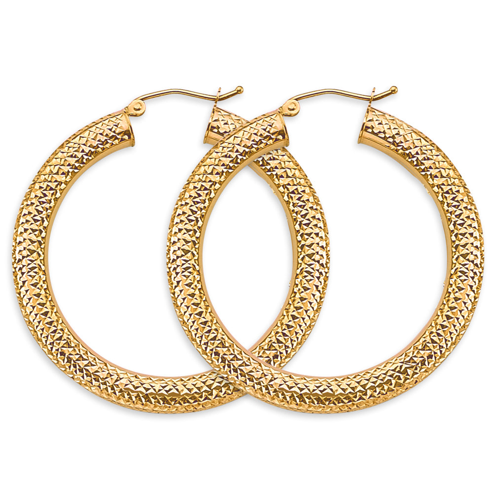 14K Yellow Gold 4.5mm DC Round Tube Hoop Earrings