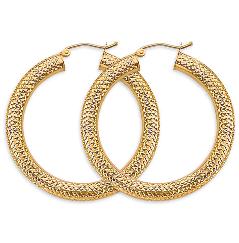 14K Yellow Gold 4.5mm DC Round Tube Hoop Earrings