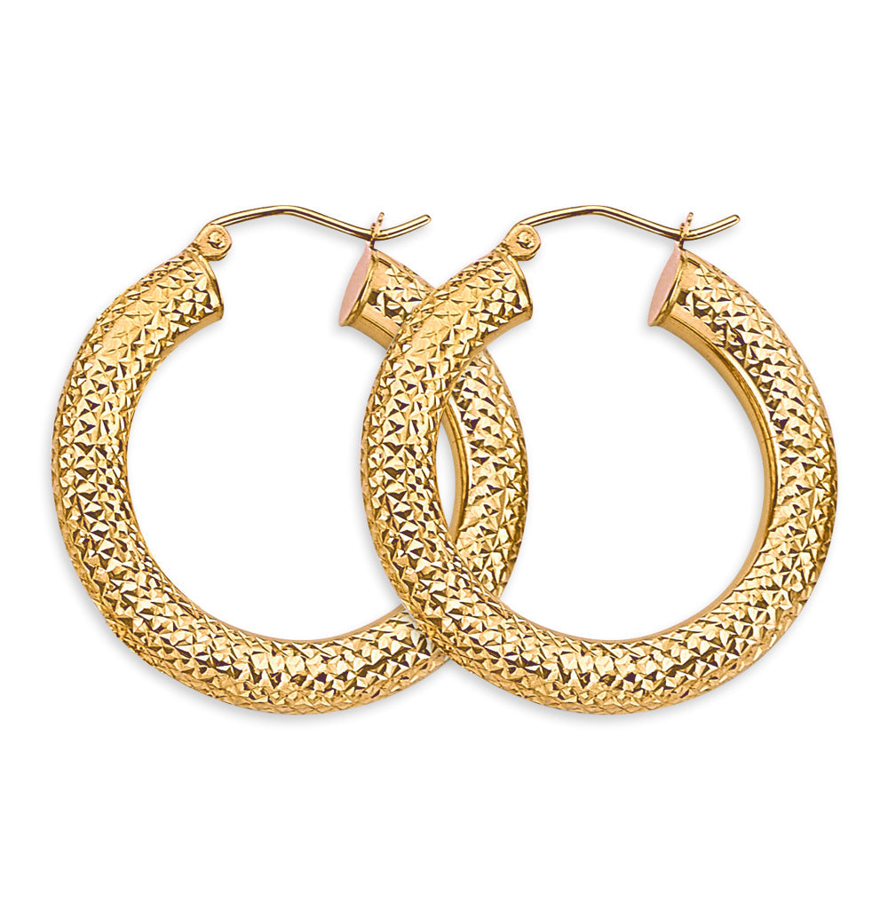 14K Yellow Gold 4.5mm DC Round Tube 30mm Hoop Earrings