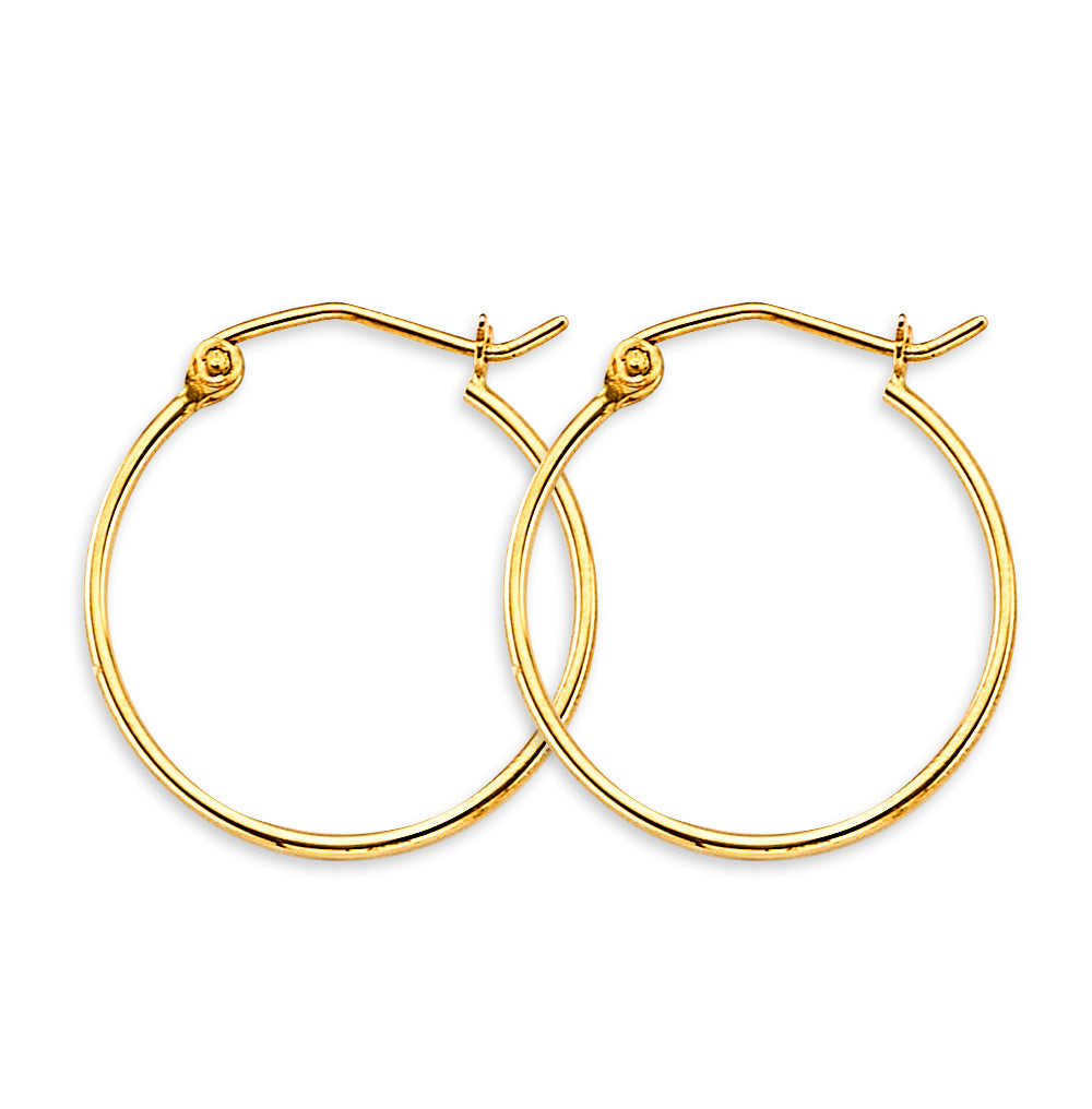 14K Yellow Gold 1mm Tube Hoop Earrings