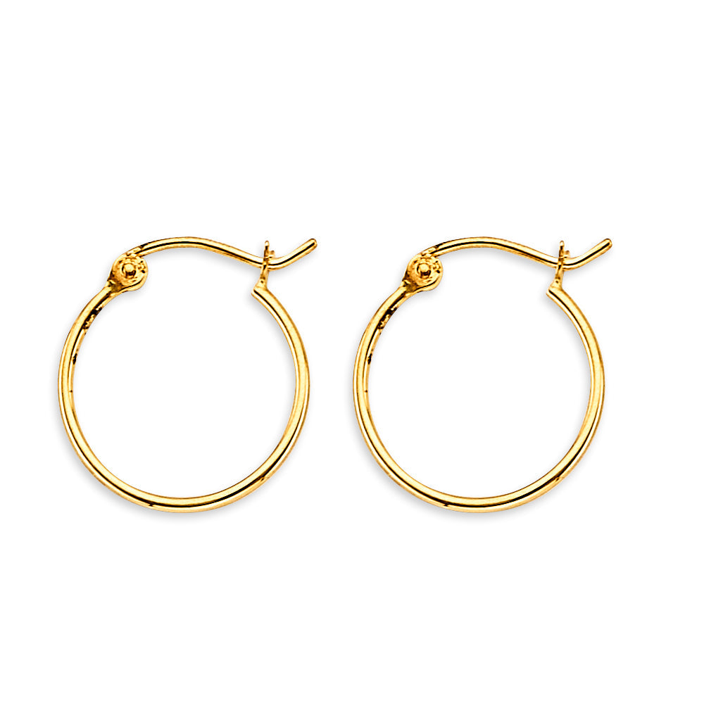 14K Yellow Gold 1mm Round Tube Hoop Earrings