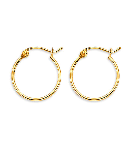 14K Yellow Gold 1mm Round Tube Hoop Earrings