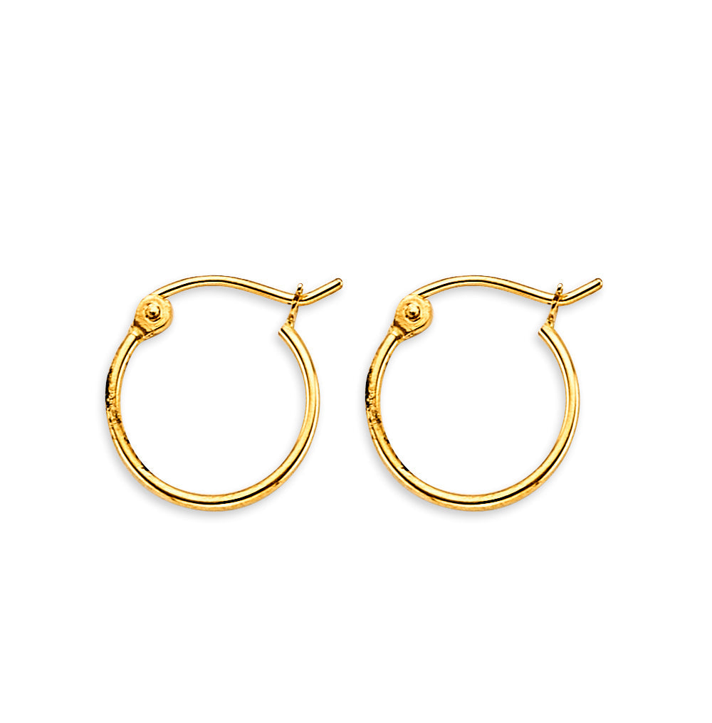 14K Yellow Gold 1mm Tube 12mm Hoop Earrings