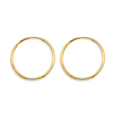 14K Yellow Gold 1mm Tube Endless Hoop Earrings