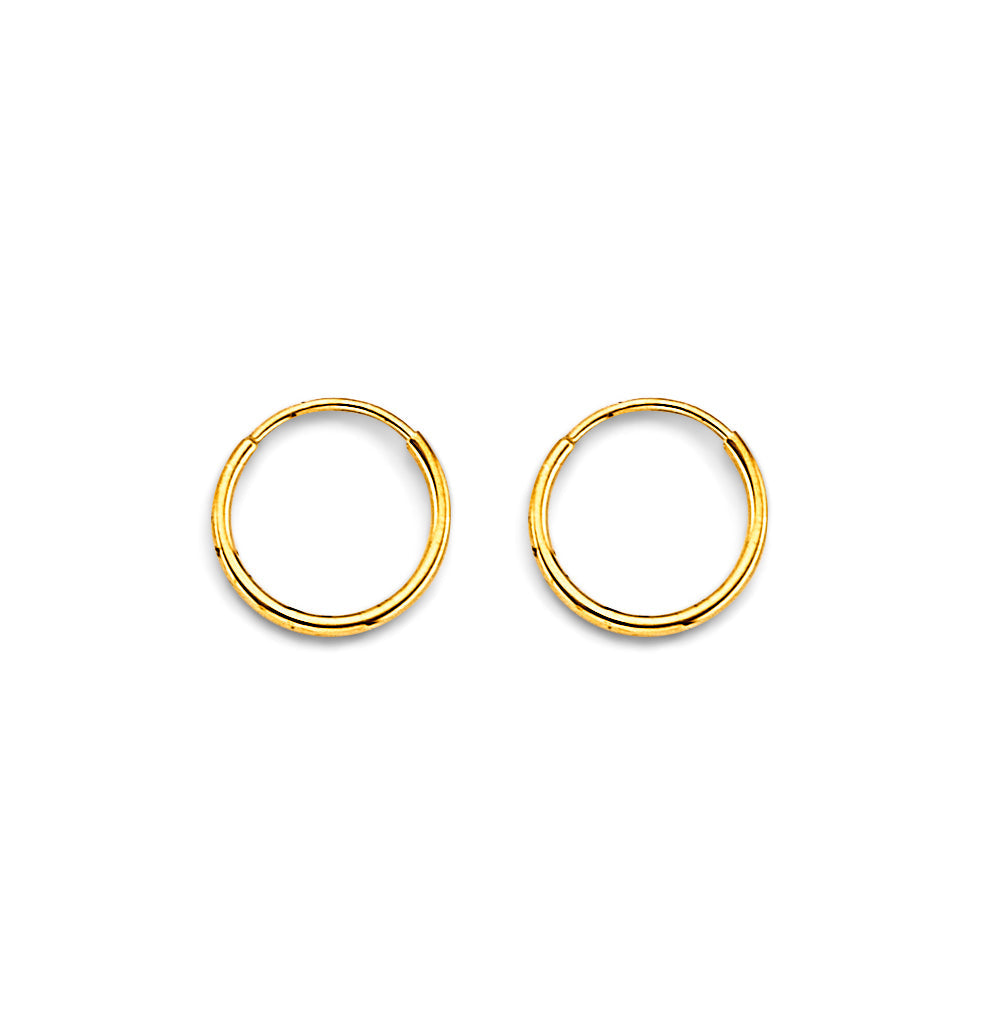 14K Yellow Gold 1mm Tube Endless 10mm Hoop Earrings