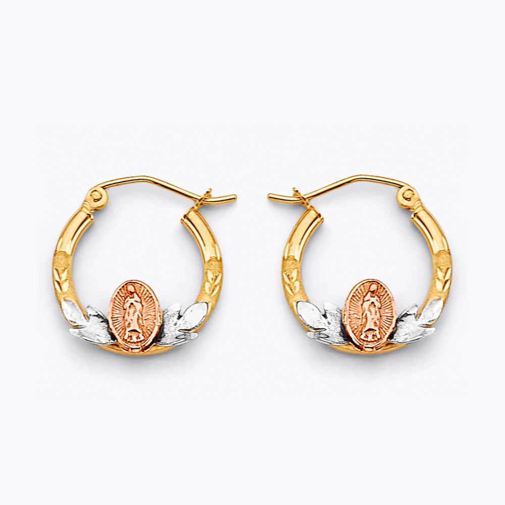 14K Tri Color Gold Guadalupe Hoop Earrings